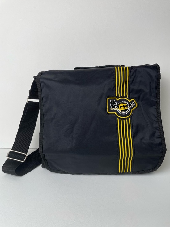 Vintage Dr. Martens MIE Yellow Black Nylon Logo Striped Crossbody Messenger Bag